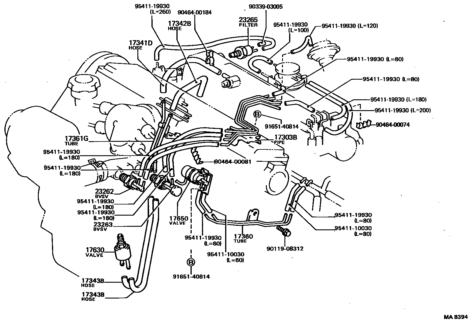 Toyota CAMRY vacuum tube EPC diagram — MA8394