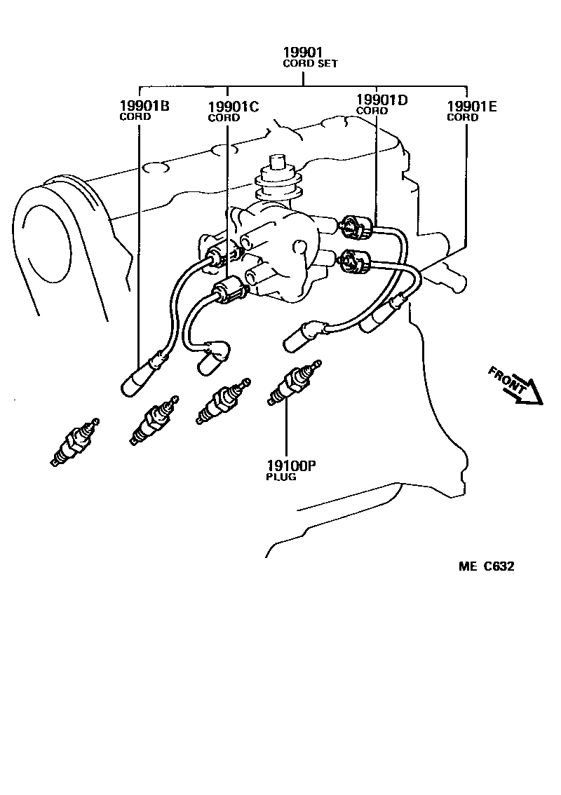 Toyota CAMRY 点火线圈和火花塞 EPC diagram — MEC632