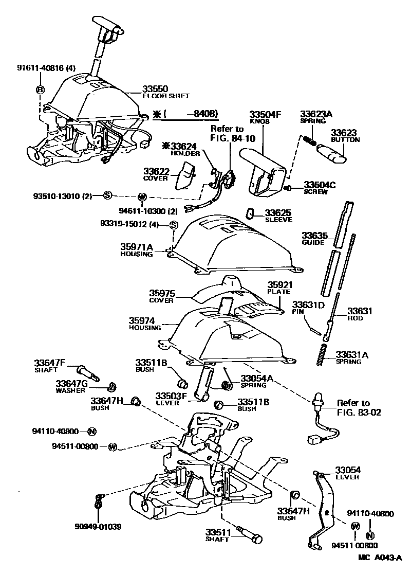 Toyota CAMRY Shift Lever & Retainer EPC diagram — MCA043A