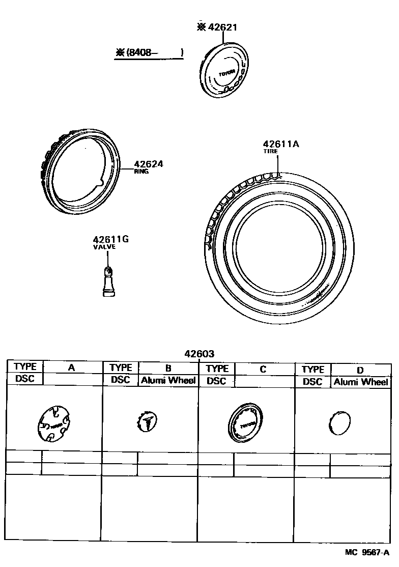 Toyota CAMRY 车轮和车轮盖 EPC diagram — MC9567A