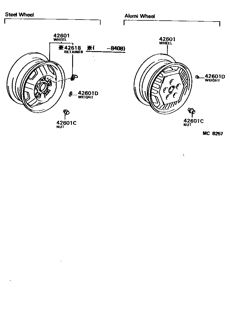 Toyota CAMRY 车轮和车轮盖 EPC diagram — MCB257