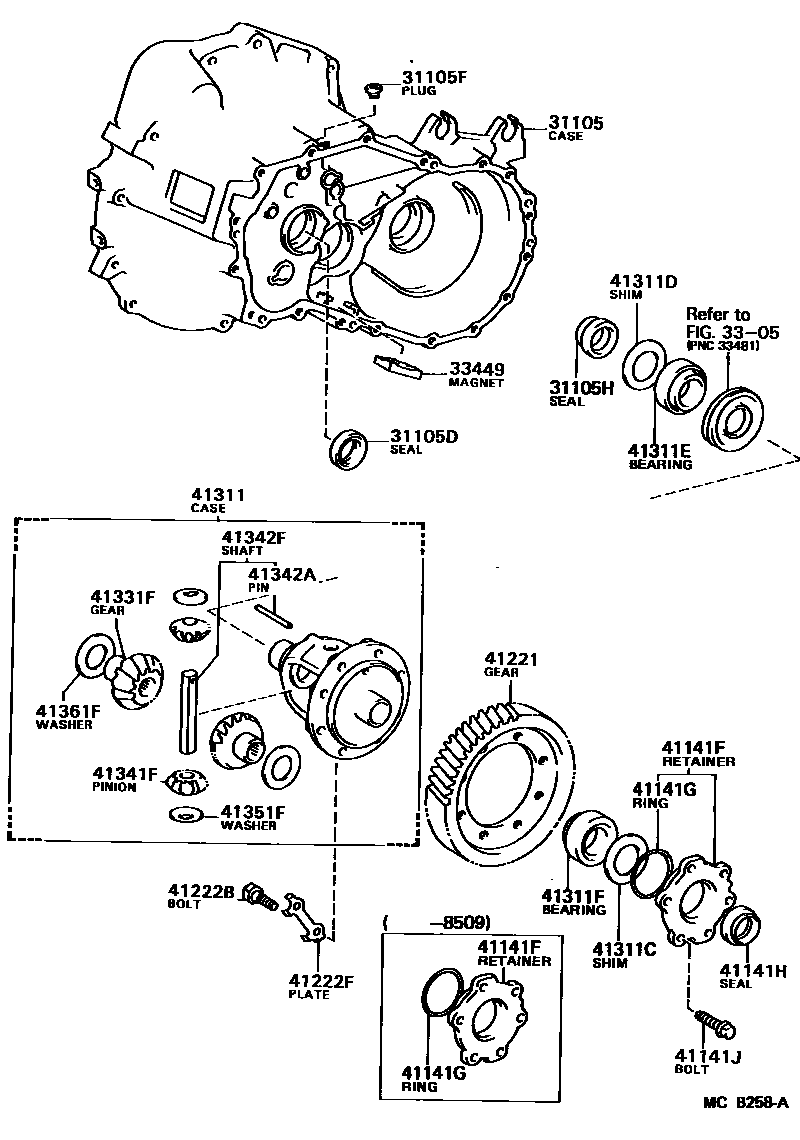 Toyota CAMRY 前桥壳和差速器 EPC diagram — MCB258A