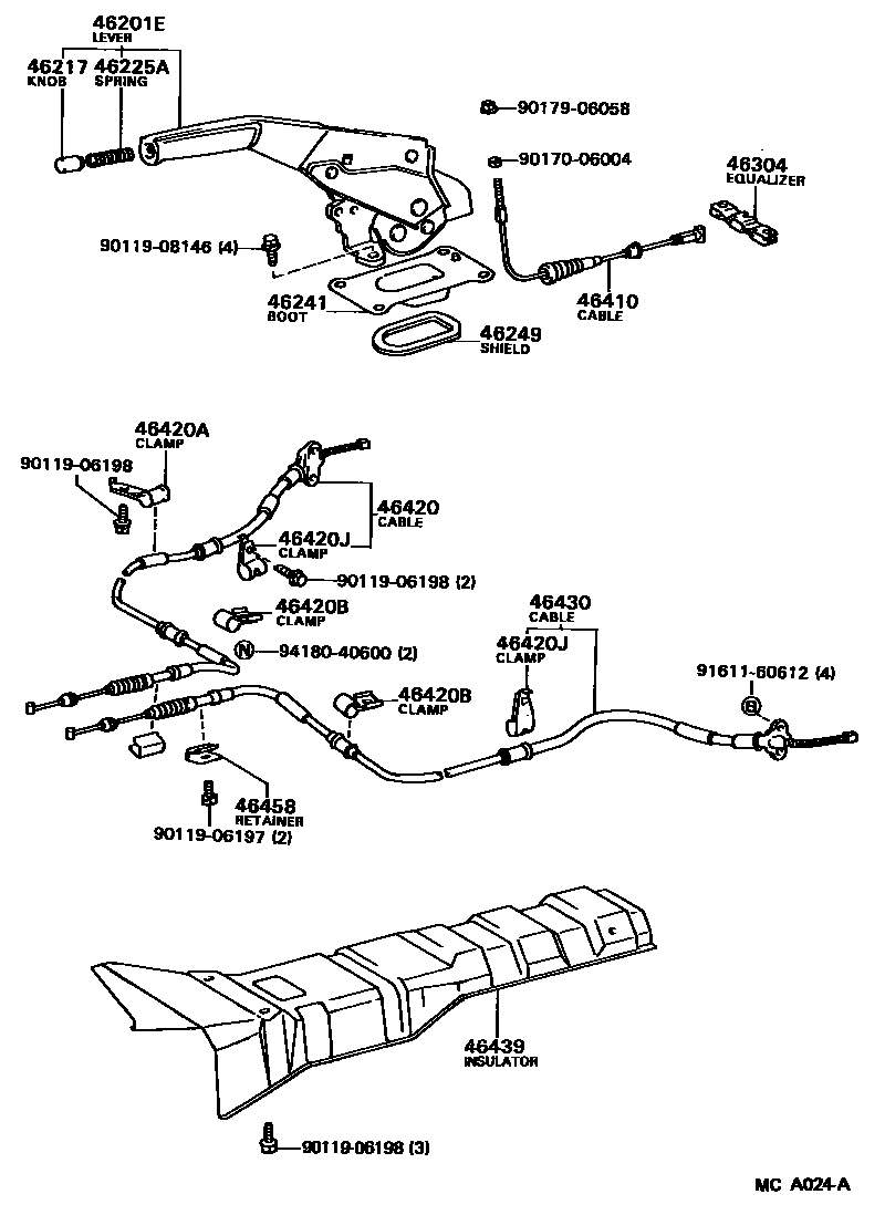 Toyota CAMRY Parking Brake & Cable EPC diagram — MCA024A