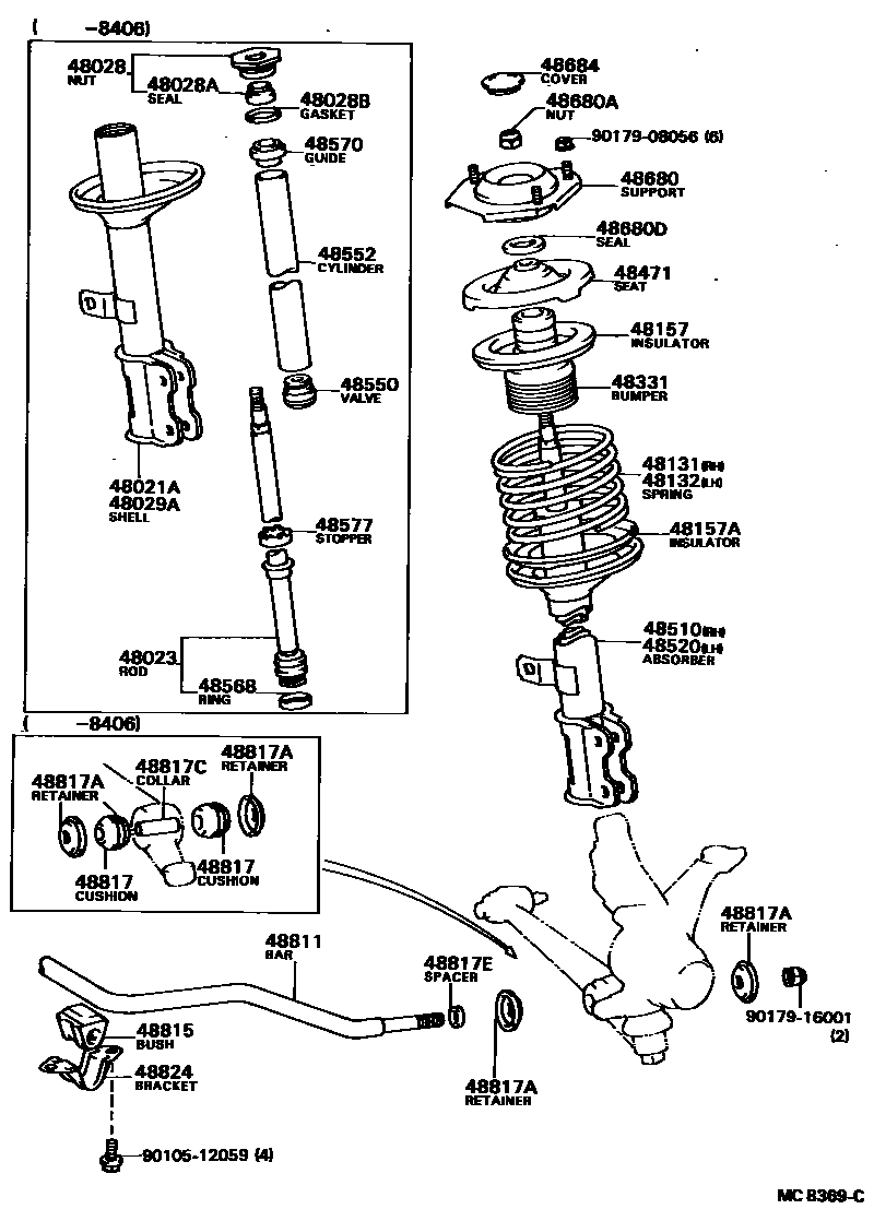 Toyota CAMRY Front Spring & Shock Absorber EPC diagram — MC8369C