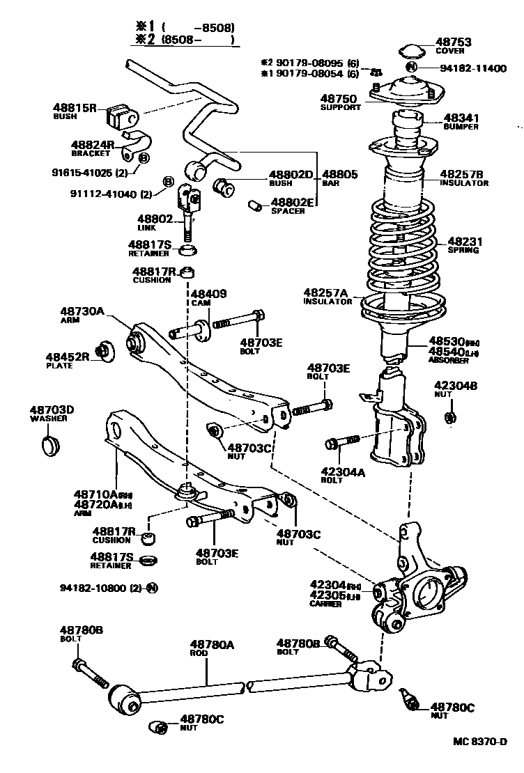 Toyota CAMRY Rear Spring & Shock Absorber EPC diagram — MC8370D