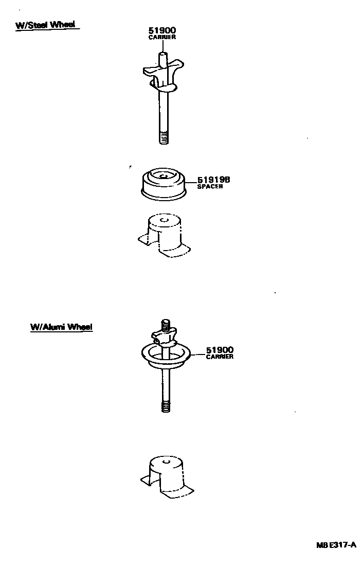 Toyota CAMRY Spare tire rack EPC diagram — MBE317A