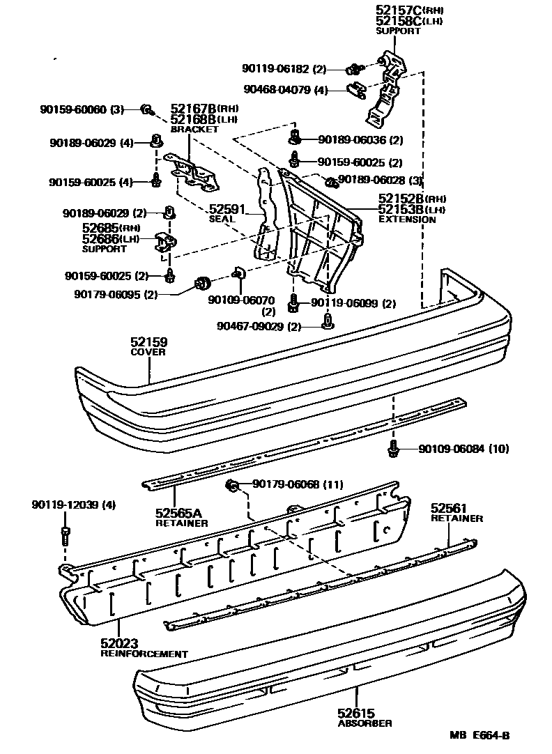Toyota CAMRY 后保险杠及附件 EPC diagram — MBE664B