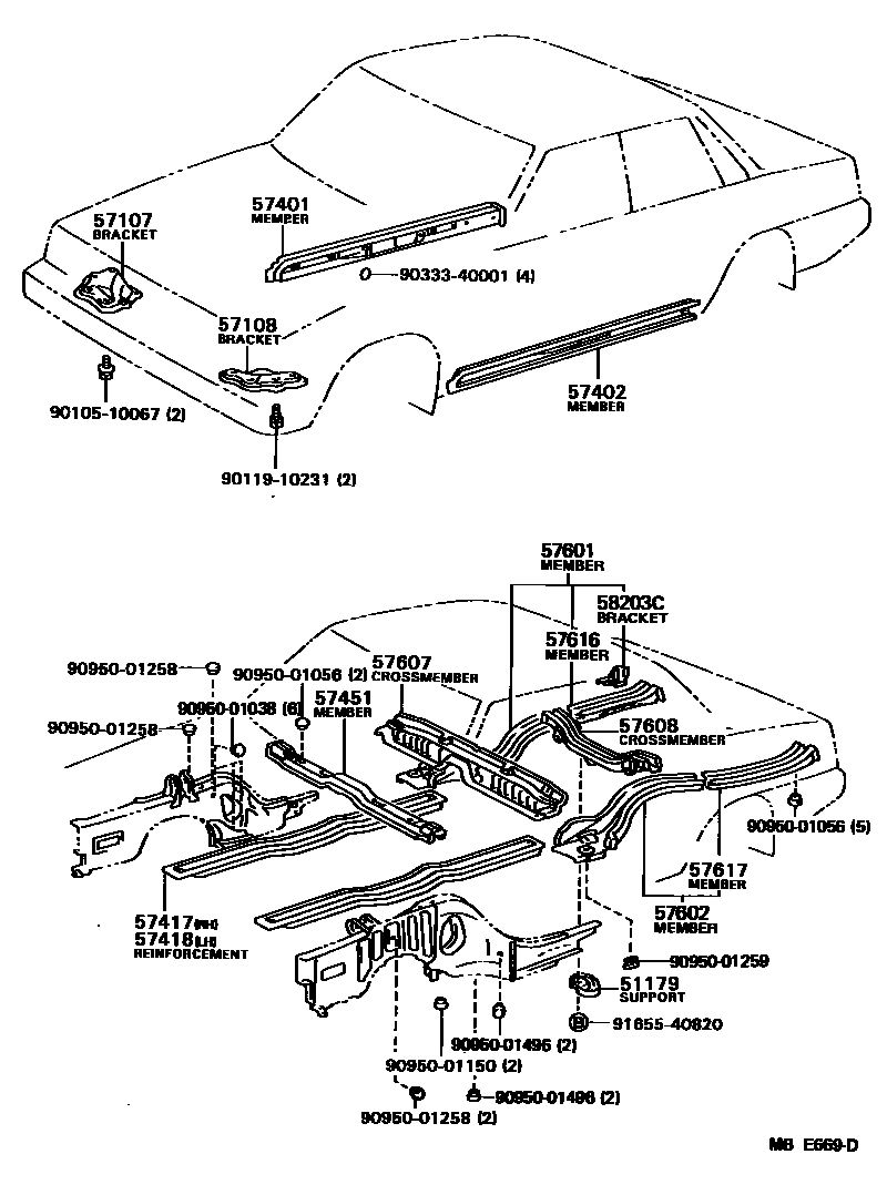 Toyota CAMRY Floor stringers EPC diagram — MBE669D