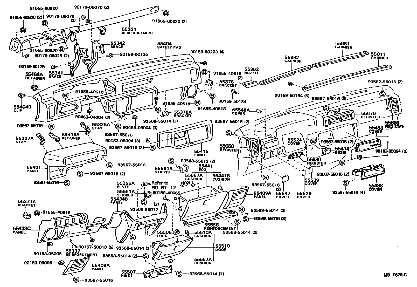 Toyota CAMRY 仪表板和手套箱 EPC diagram — MBE670C
