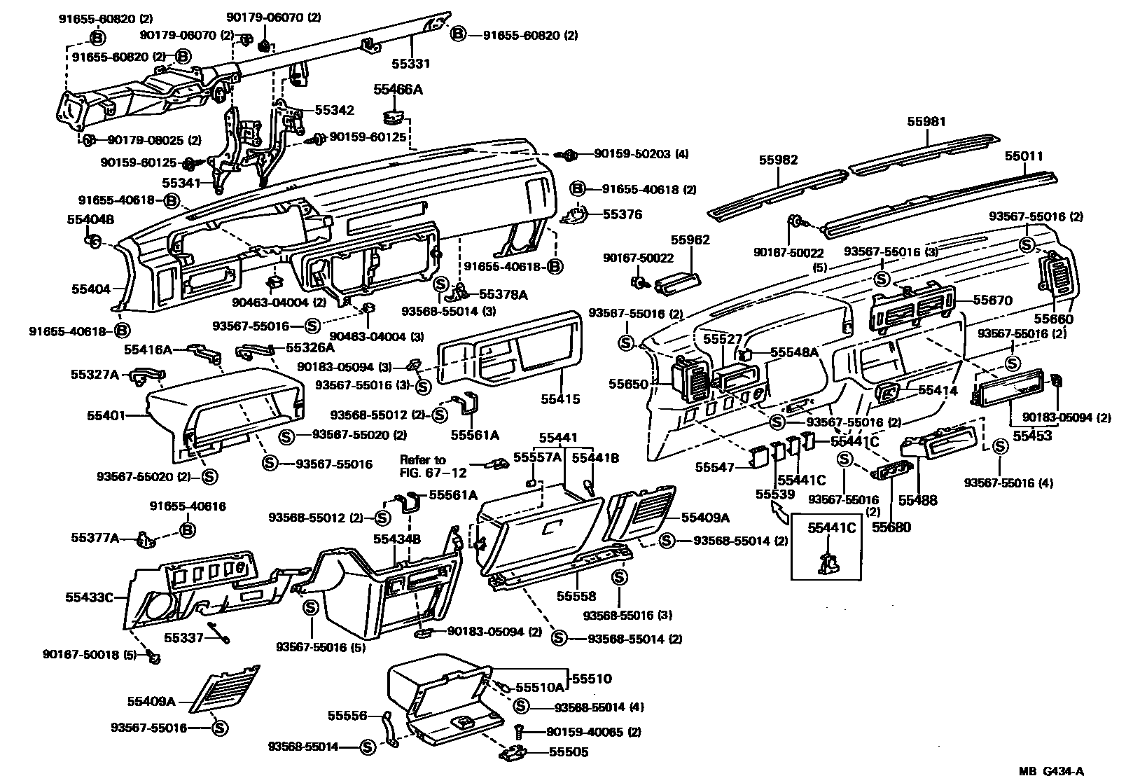 Toyota CAMRY 仪表板和手套箱 EPC diagram — MBG434A