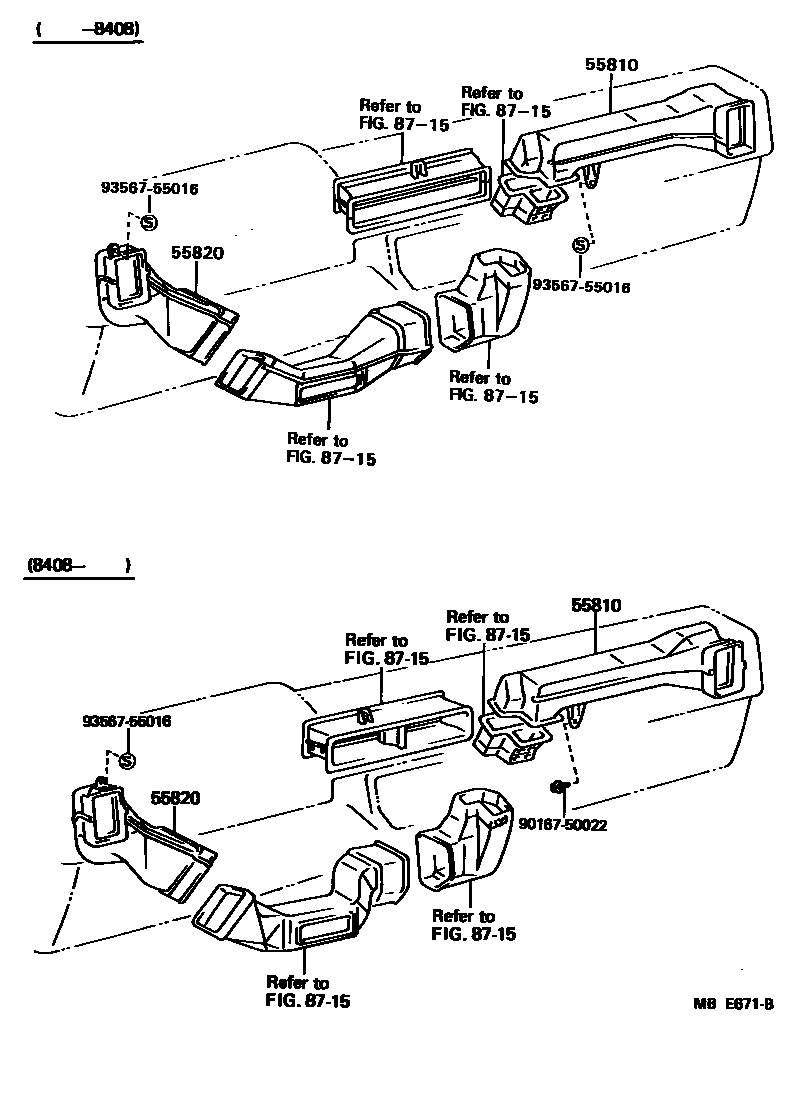 Toyota CAMRY 前围板通风装置 EPC diagram — MBE671B