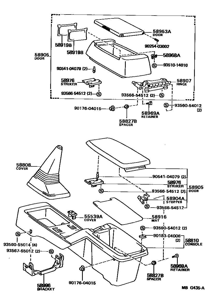 Toyota CAMRY 中央扶手箱和支架 EPC diagram — MBG435A