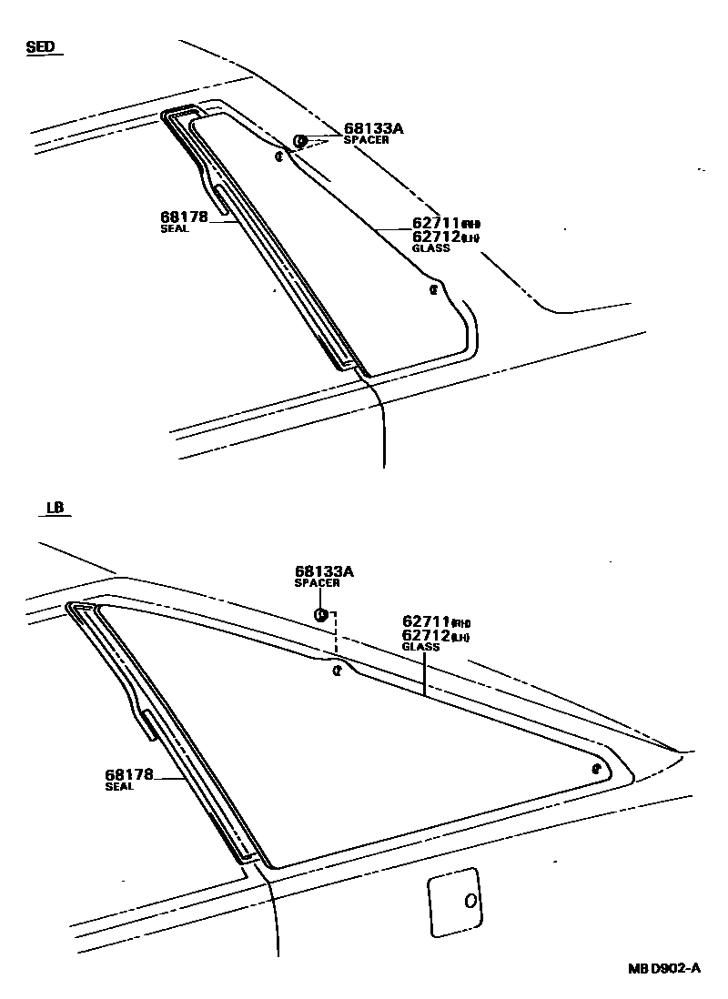 Toyota CAMRY 角窗 EPC diagram — MBD902A