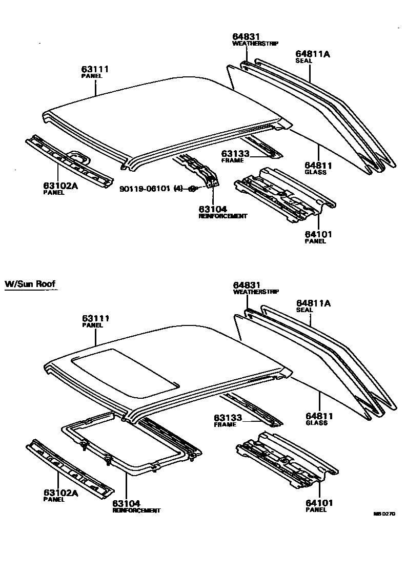 Toyota CAMRY 天窗板和背窗玻璃 EPC diagram — MBD270