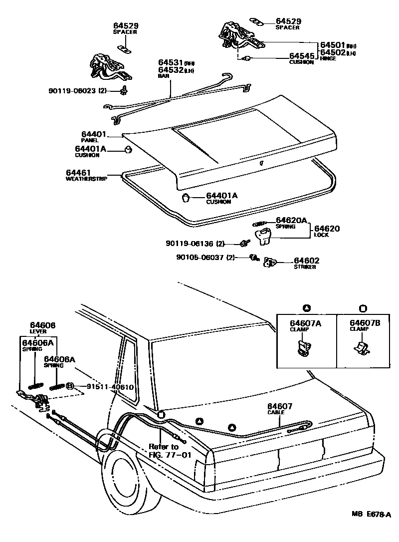 Toyota CAMRY 行李箱门和行李箱锁 EPC diagram — MBE678A