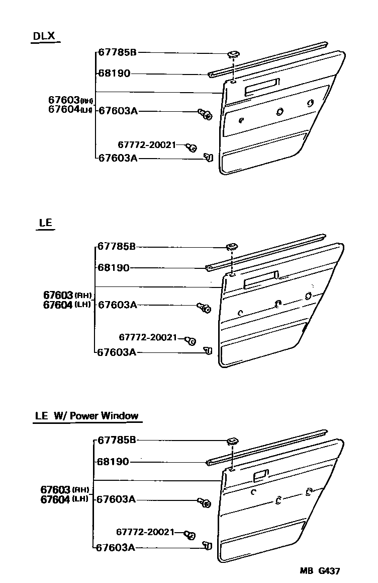 Toyota CAMRY 后门板和后门玻璃 EPC diagram — MBG437