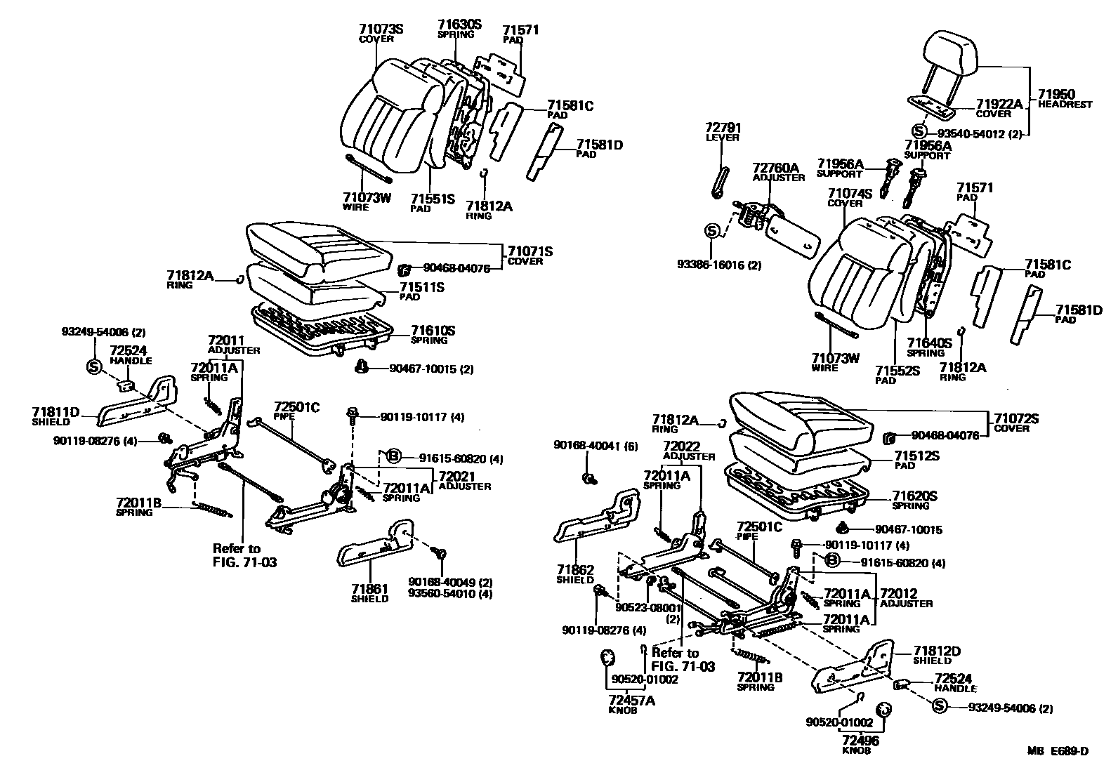 Toyota CAMRY 前排座椅和座椅滑轨 EPC diagram — MBE689D