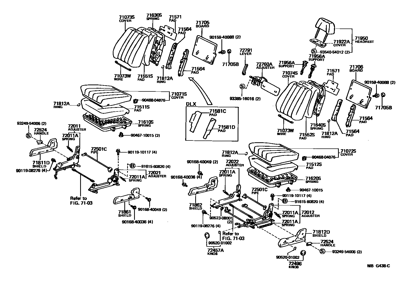 Toyota CAMRY 前排座椅和座椅滑轨 EPC diagram — MBG438C