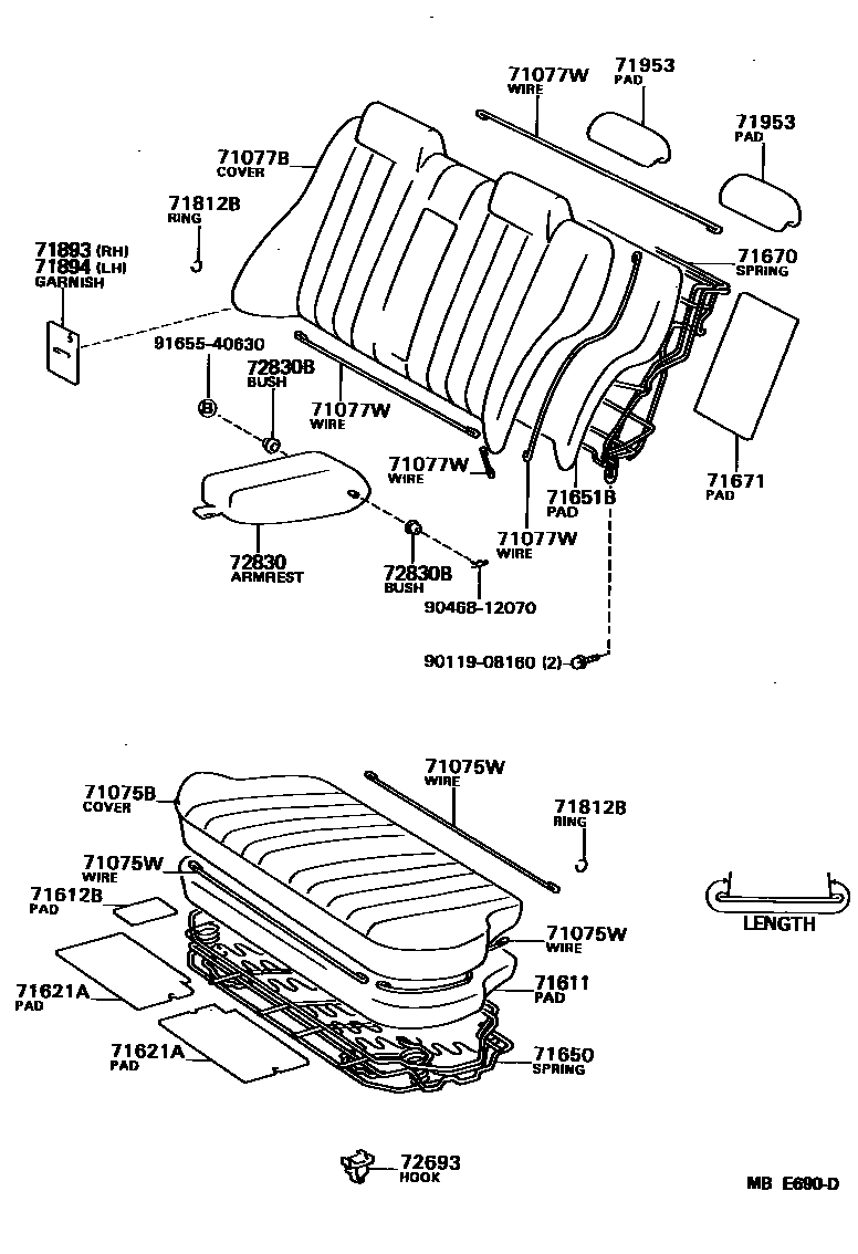 Toyota CAMRY 后排座椅和座椅滑轨 EPC diagram — MBE690D