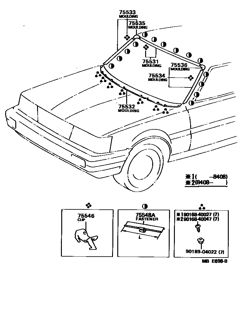 Toyota CAMRY 前防护条 EPC diagram — MBE698B