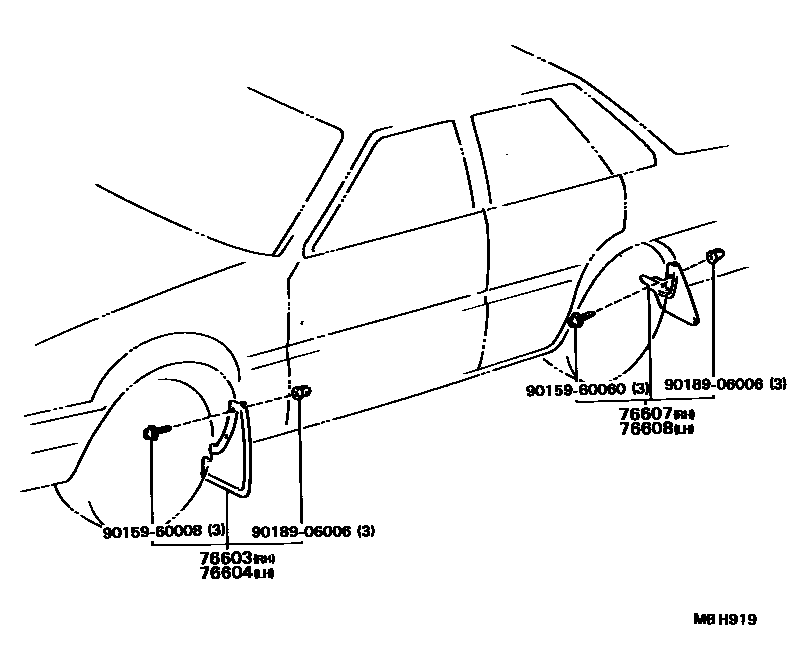 Toyota CAMRY 挡泥板和扰流板 EPC diagram — MBH919
