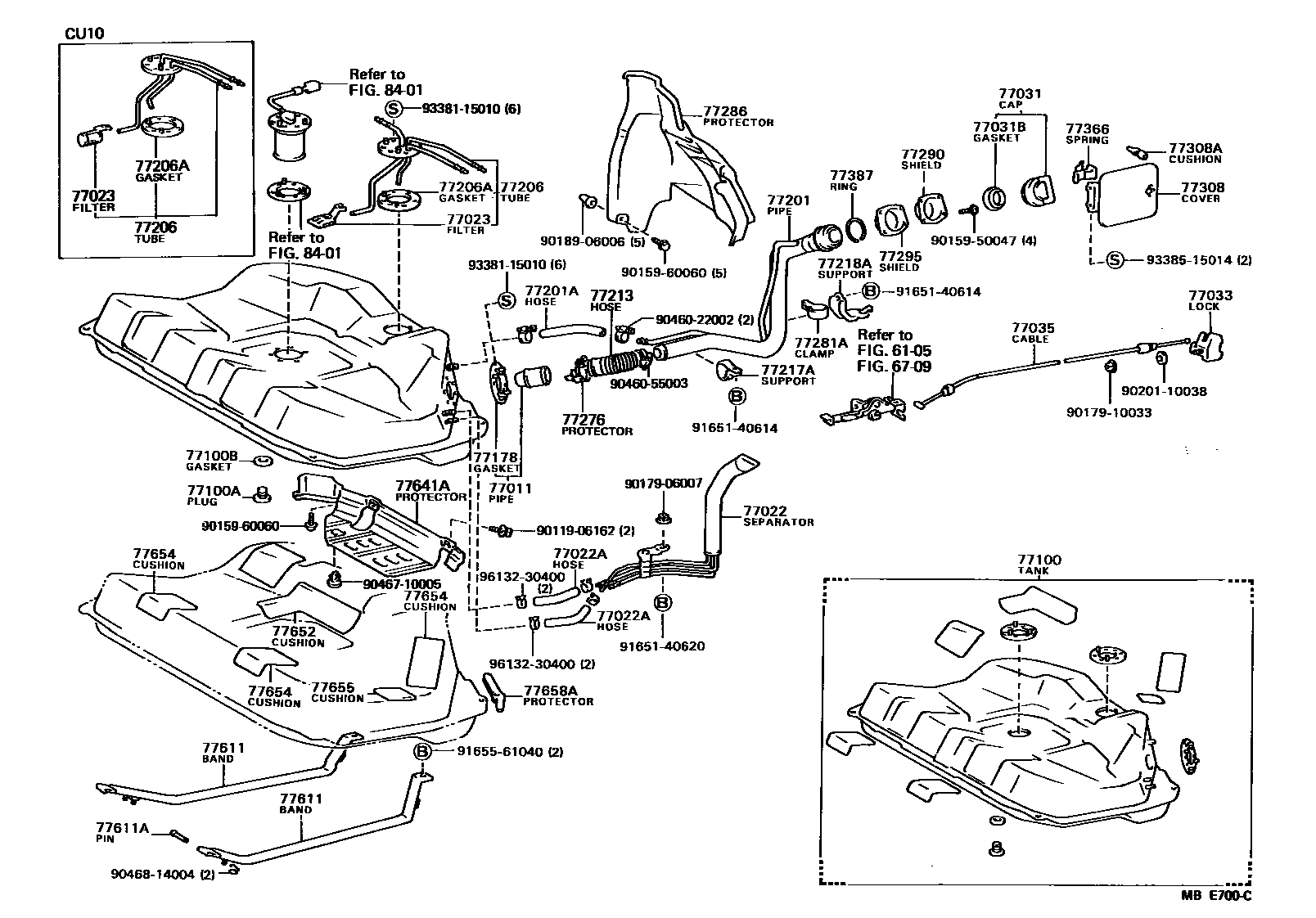 Toyota CAMRY 燃油箱和燃油管 EPC diagram — MBE700C