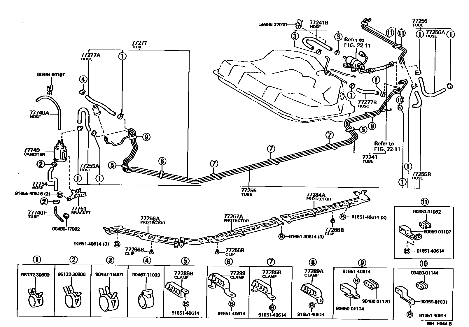 Toyota CAMRY 燃油箱和燃油管 EPC diagram — MBF344B
