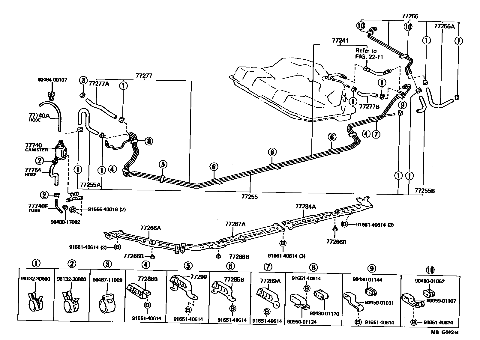 Toyota CAMRY 燃油箱和燃油管 EPC diagram — MBG442B