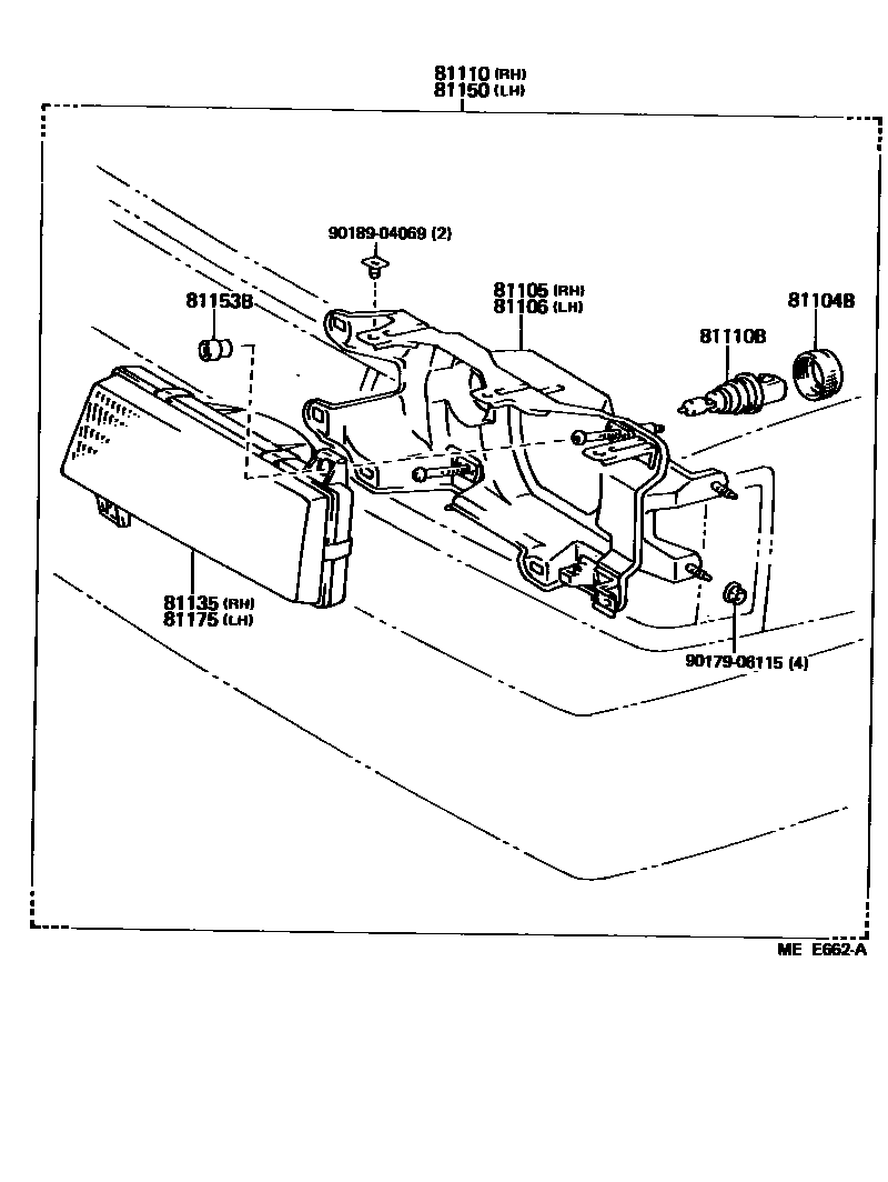 Toyota CAMRY Headlamp EPC diagram — MEE662A
