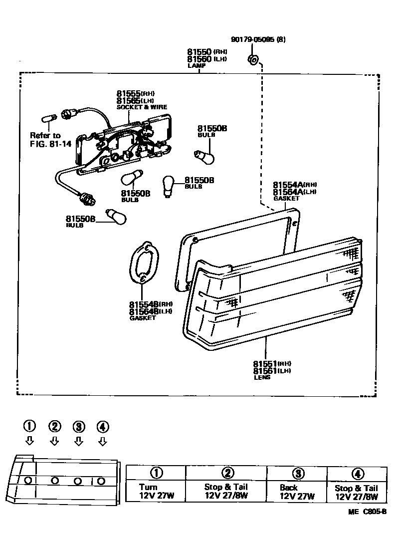 Toyota CAMRY 后组合灯 EPC diagram — MEC805B