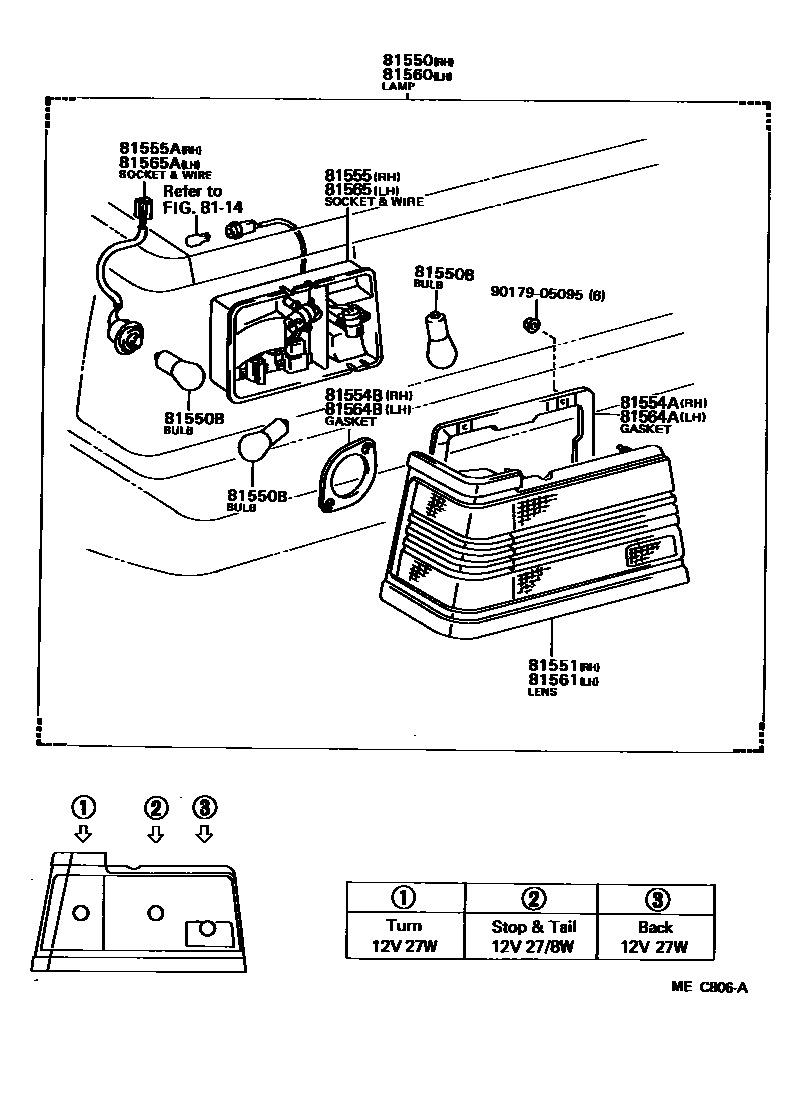Toyota CAMRY 后组合灯 EPC diagram — MEC806A