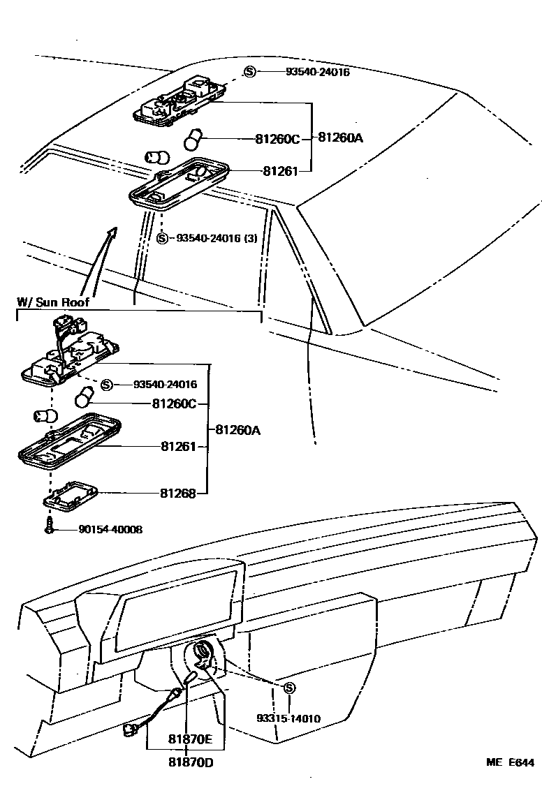 Toyota CAMRY 车内灯 EPC diagram — MEE644