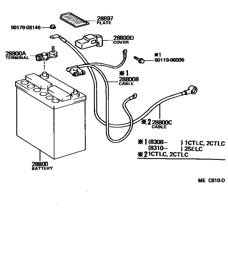 Toyota CAMRY 蓄电池和蓄电池电缆 EPC diagram — MEC810D