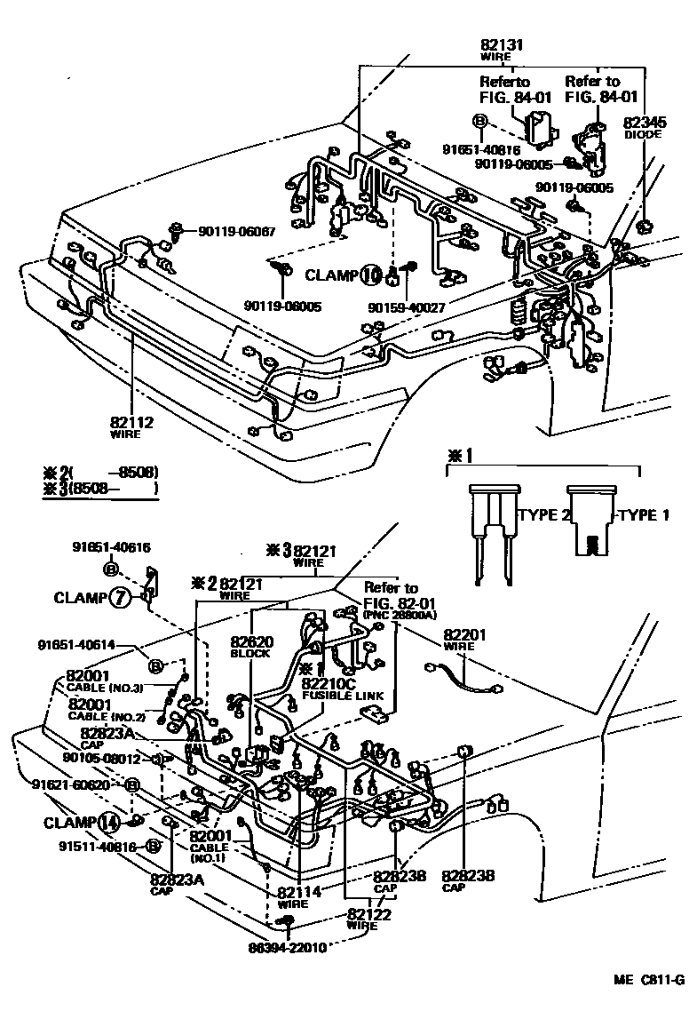 Toyota CAMRY 线束和卡夹 EPC diagram — MEC811G