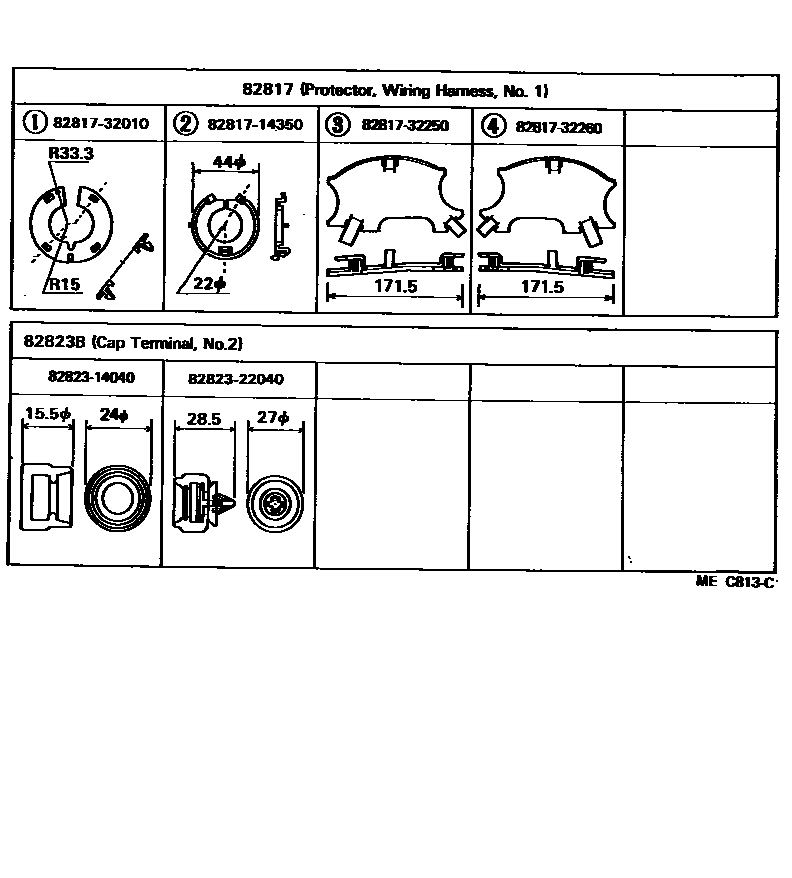 Toyota CAMRY 线束和卡夹 EPC diagram — MEC813C