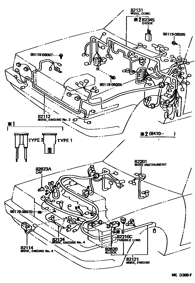 Toyota CAMRY 线束和卡夹 EPC diagram — MED369F
