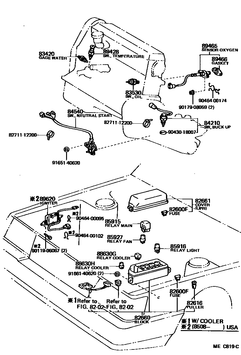 Toyota CAMRY 开关和继电器和ECU EPC diagram — MEC819C