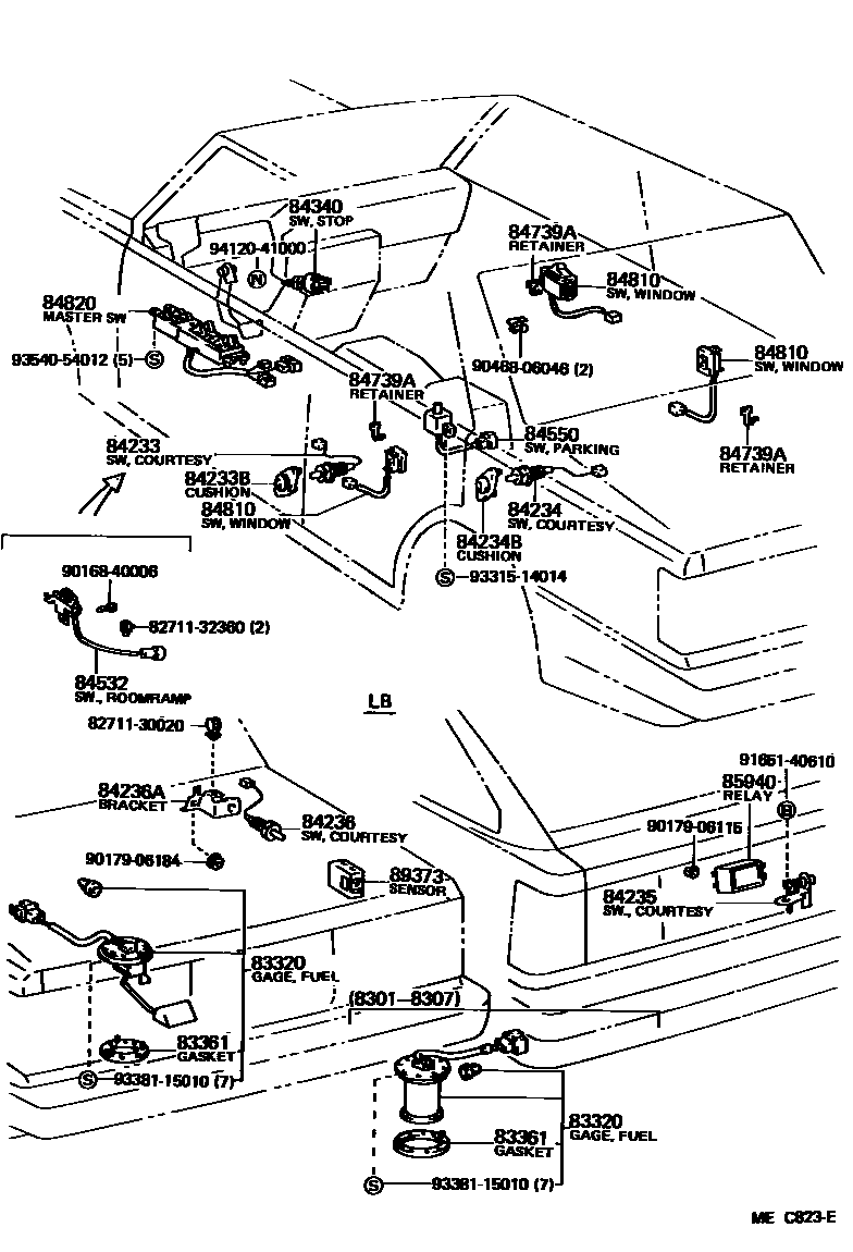 Toyota CAMRY 开关和继电器和ECU EPC diagram — MEC823E