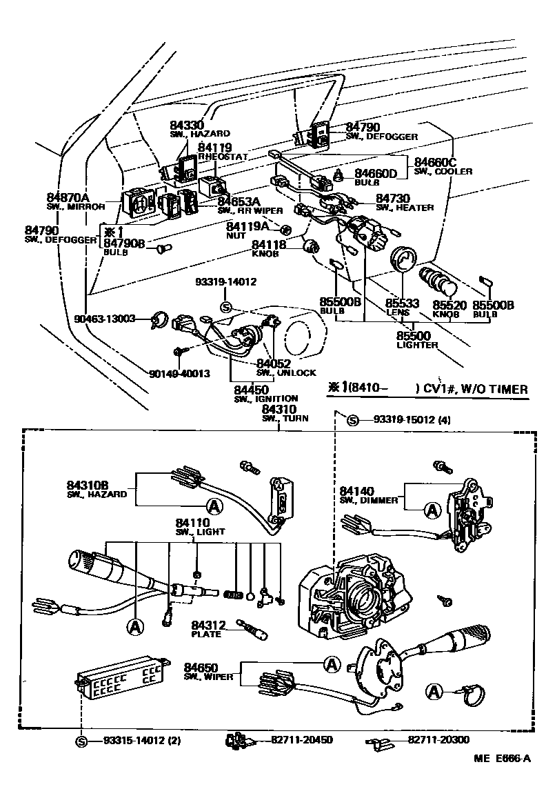 Toyota CAMRY 开关和继电器和ECU EPC diagram — MEE666A