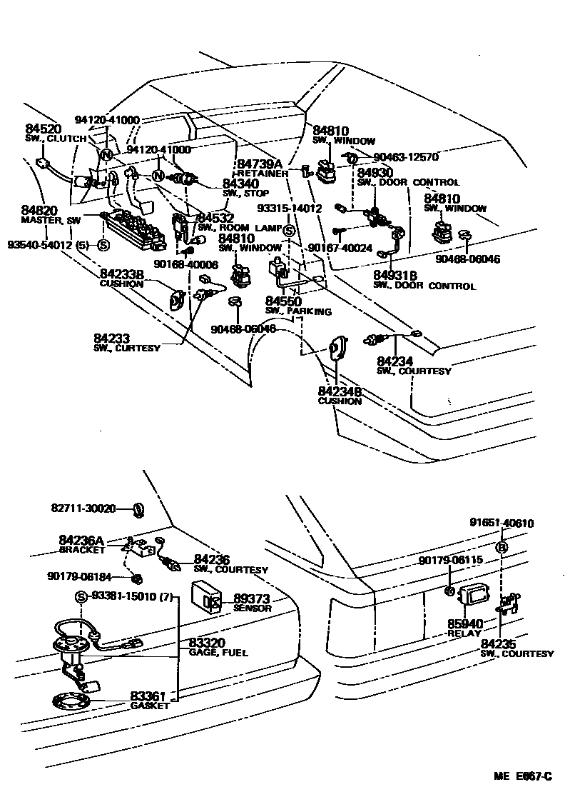 Toyota CAMRY 开关和继电器和ECU EPC diagram — MEE667C