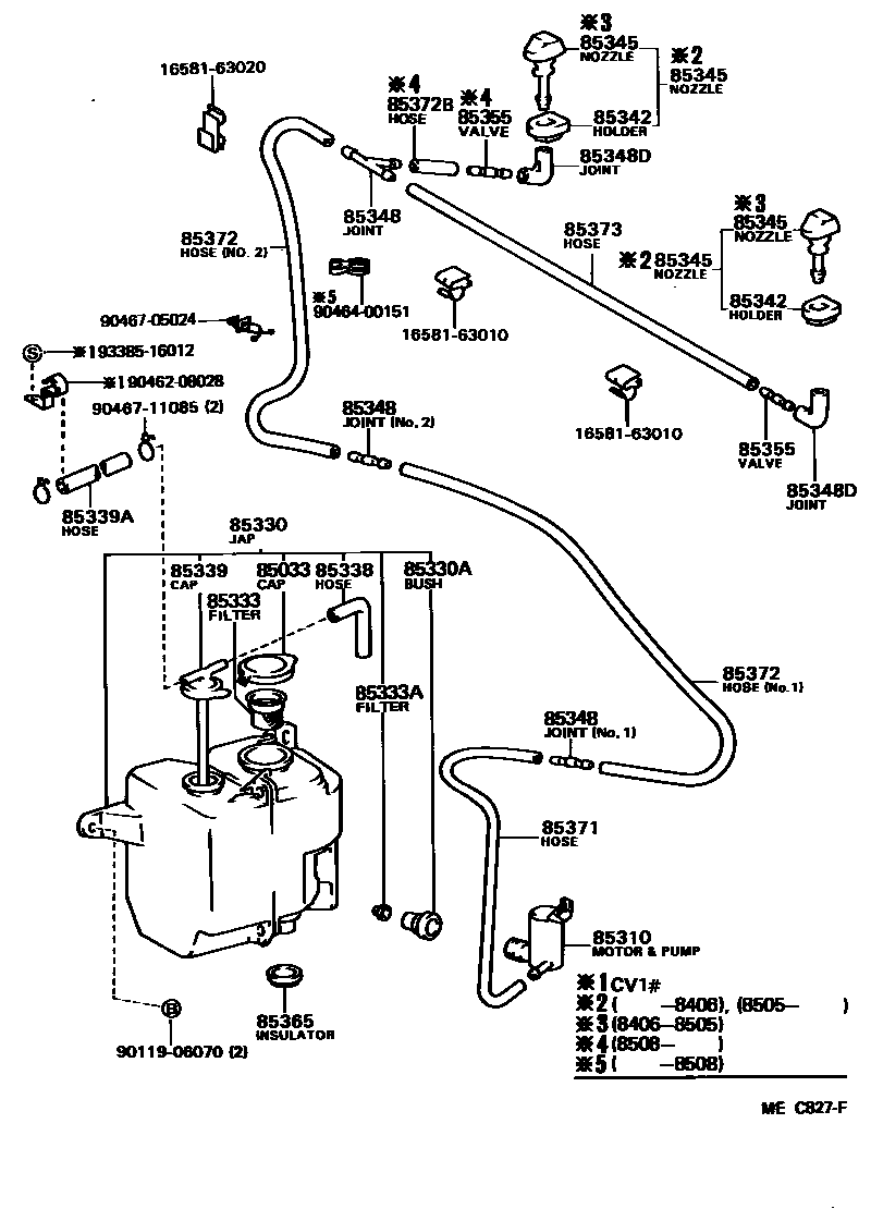 Toyota CAMRY 挡风玻璃清洗器 EPC diagram — MEC827F