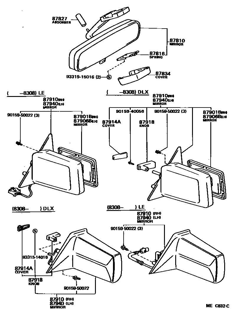Toyota CAMRY 后视镜 EPC diagram — MEC832C