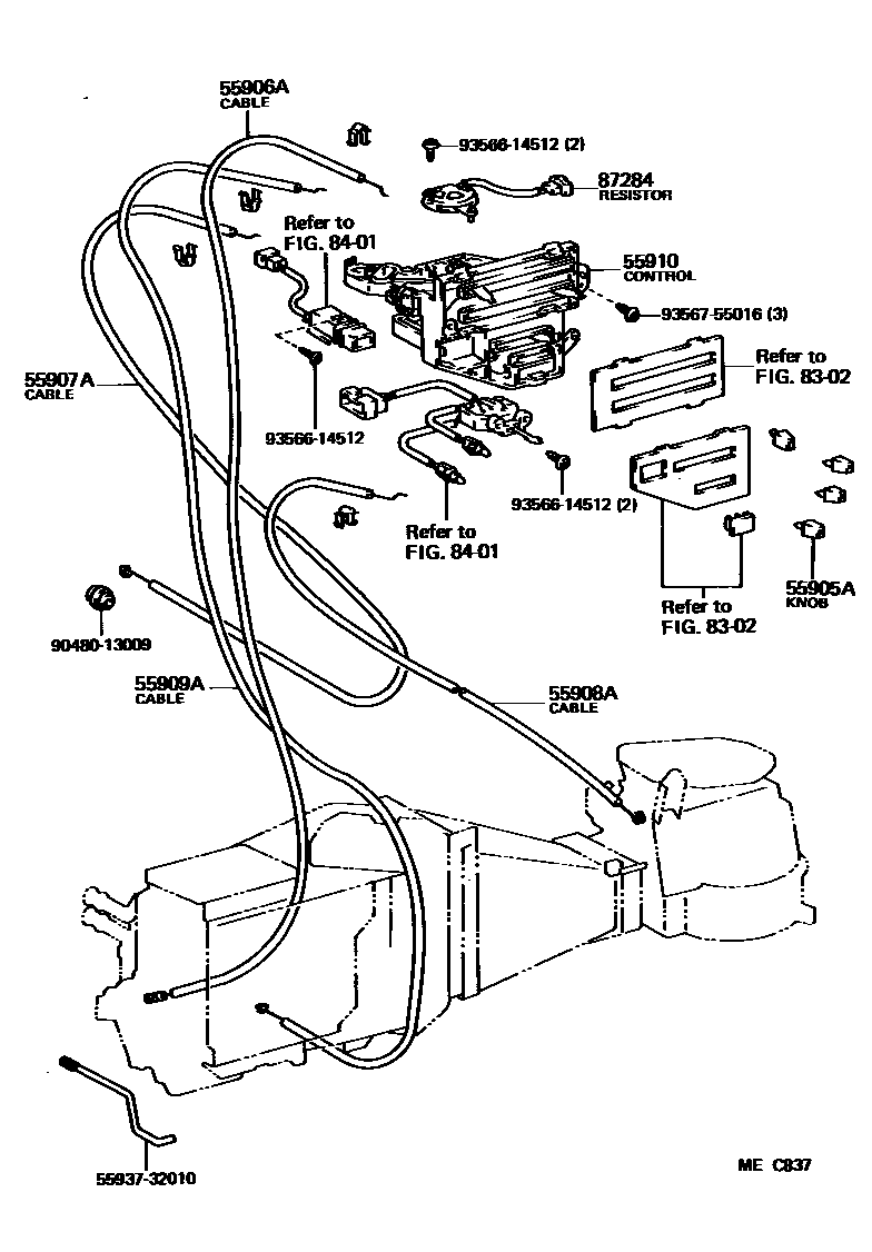 Toyota CAMRY 暖风和空调系统 - 控制器和风管 EPC diagram — MEC837