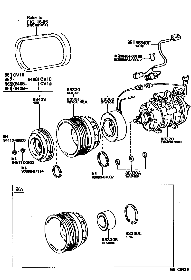 Toyota CAMRY Heating & Air Conditioning - Compressor EPC diagram — MEC843E
