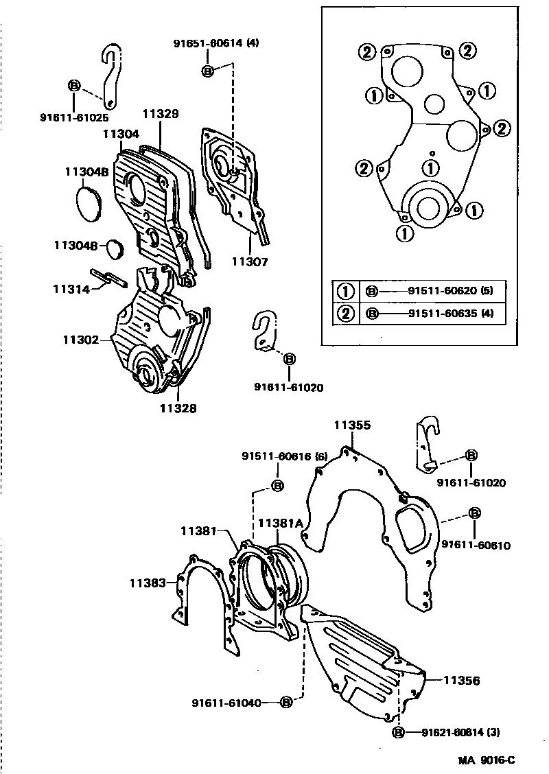 Toyota CAMRY Timing Gear Cover & Rear End Plate EPC diagram — MA9016C