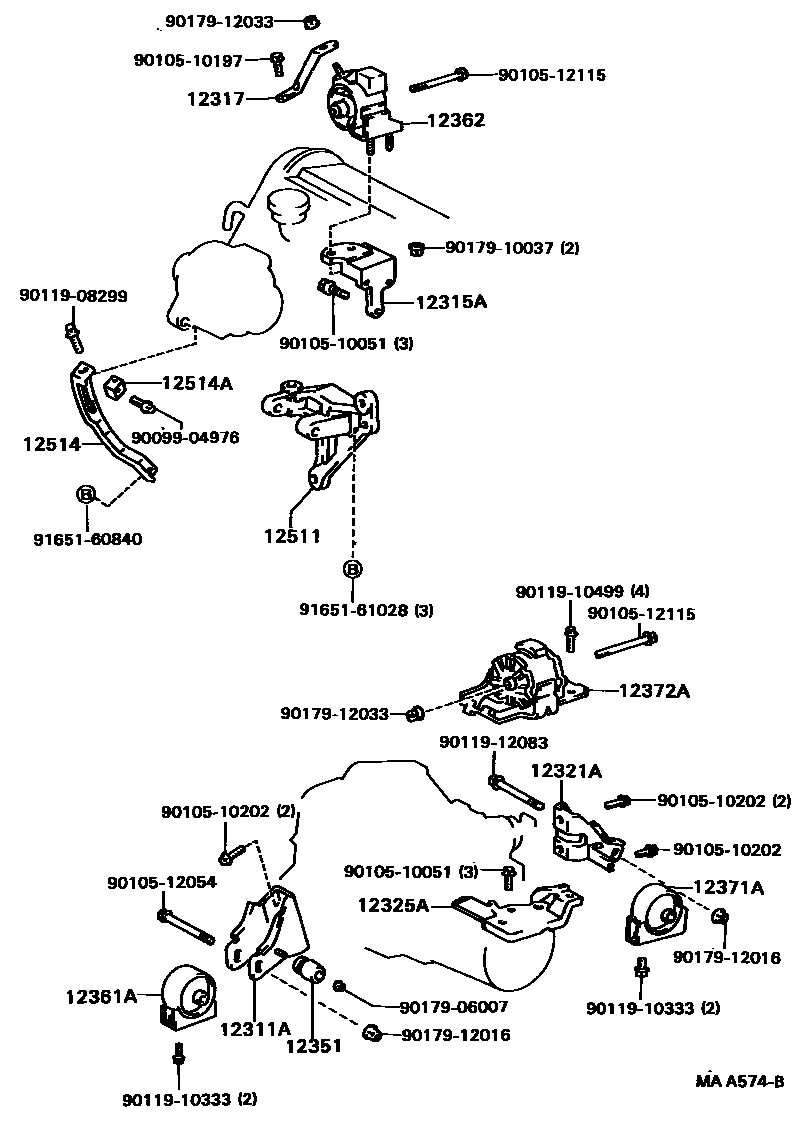 Toyota CAMRY Engine Mounting EPC diagram — MAA574B