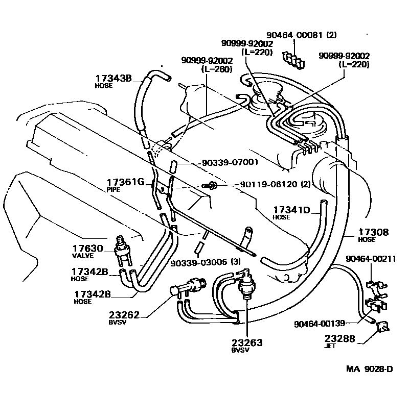 Toyota CAMRY vacuum tube EPC diagram — MA9028D