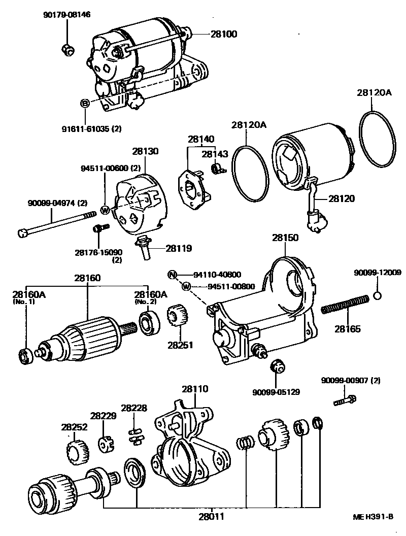 Toyota CAMRY 起动机 EPC diagram — MEH391B