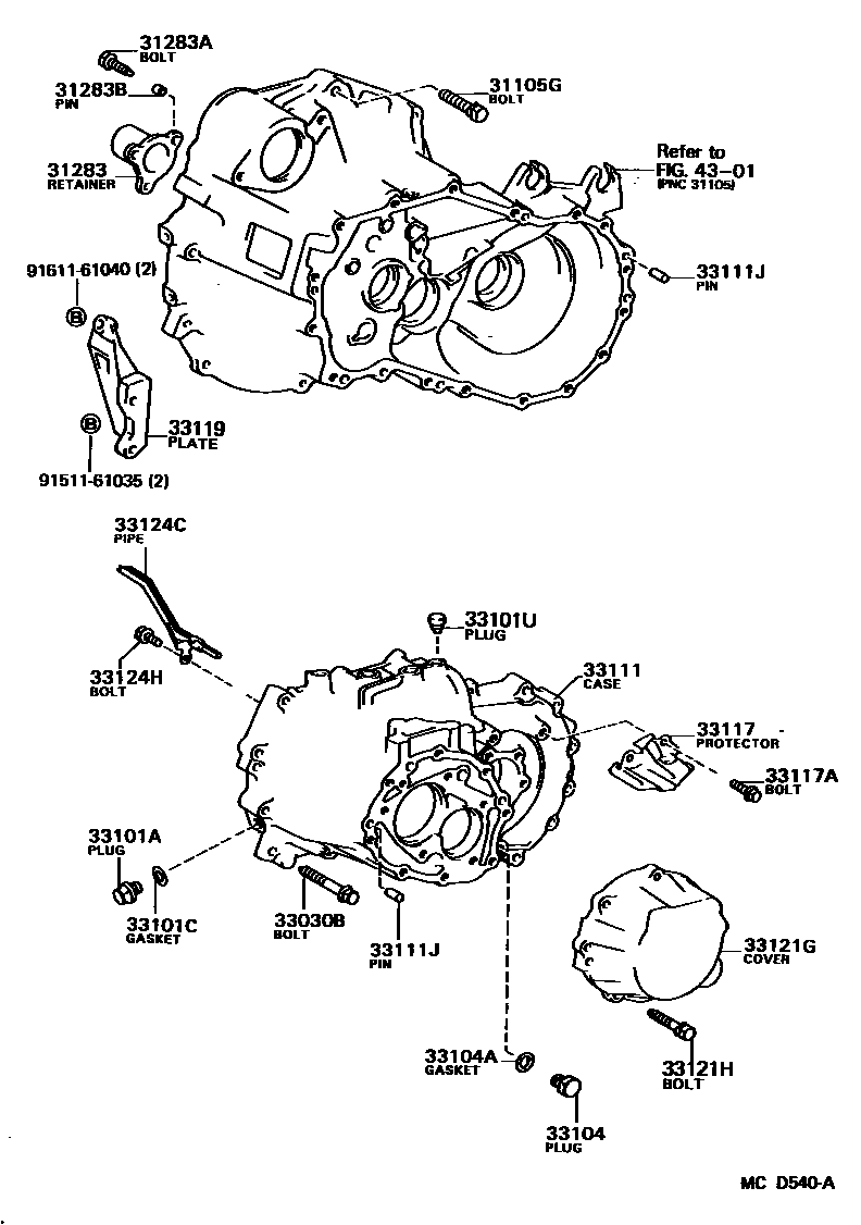 Toyota CAMRY 离合器壳和变速器壳(MTM) EPC diagram — MCD540A