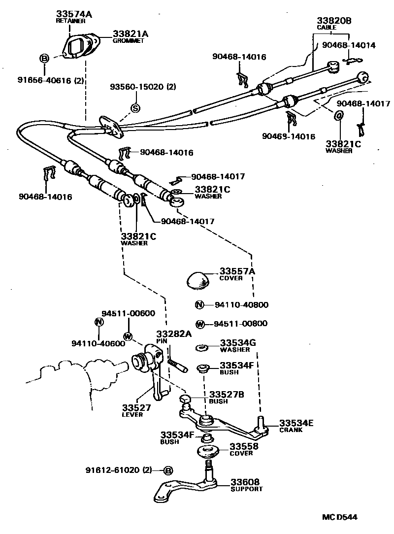 Toyota CAMRY Shift Lever & Retainer EPC diagram — MCD544